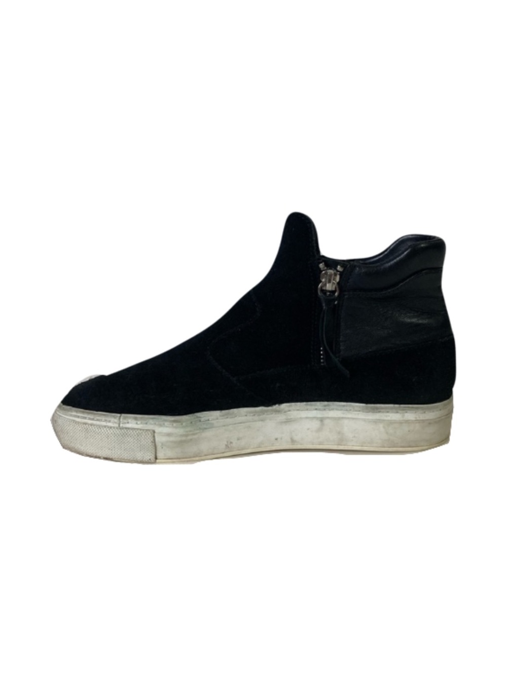 ZARA WOMAN Shoes EU 37/US 7 Black Suede Leather Ankle White-Sole Silver-Zip